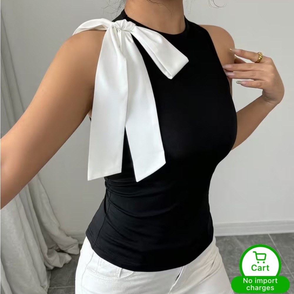 Forever 21 Black Tank Top with White Bow